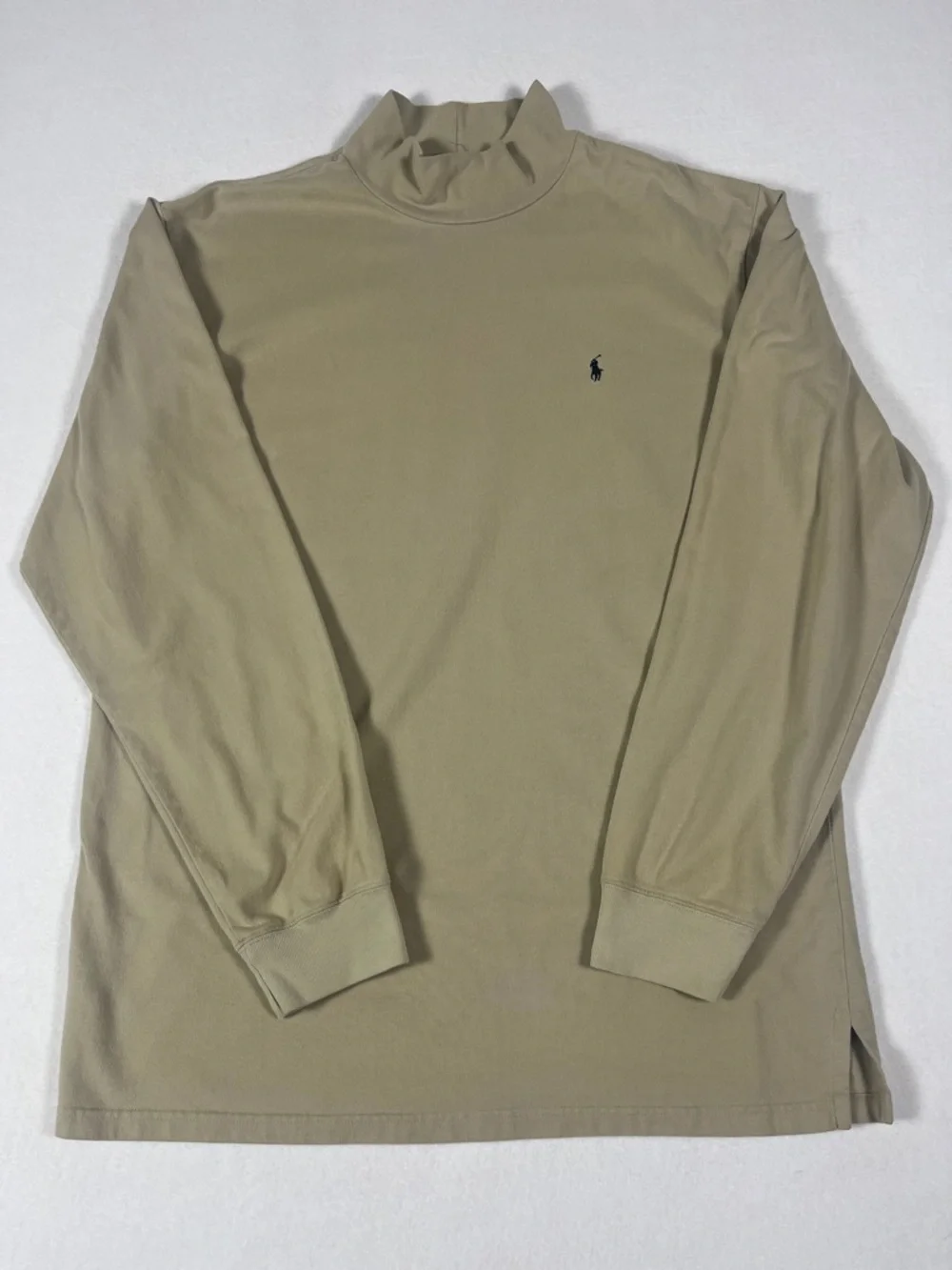 Vintage Polo Ralph Lauren Mens XL Beige Mock Neck Long Sleeve Shirt Pony
